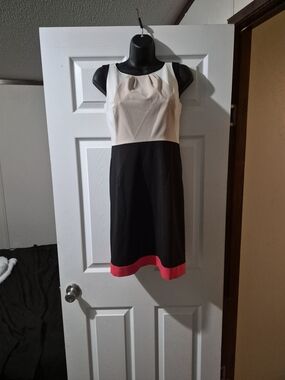 Ann Taylor Black, Ivory & Pink Colorblock Sleeveless Sheath Dress